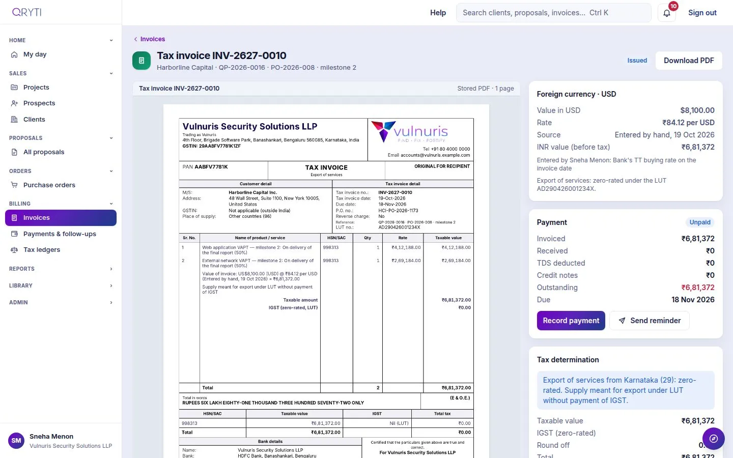A GST tax invoice with CGST and SGST worked out