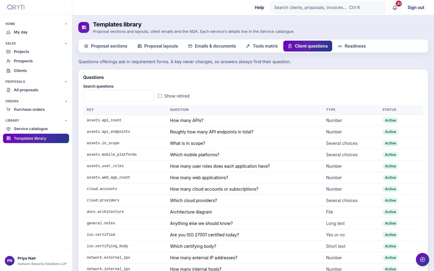 The question bank behind requirement forms